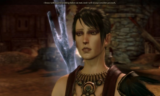Morrigan's farewell: "I knew nothing of friendship before we met. And I will always consider you such." Awww I love her.