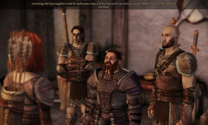 Then I intimidate the dwarven warrior into helping protect the village.